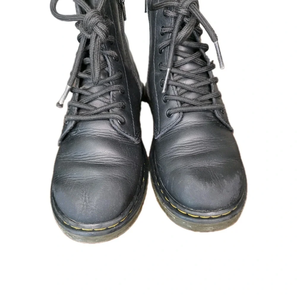 Dr. Martens 1460 J Kids Youth Black Leather Lace Up Boots Side Zip US 2 EU 33